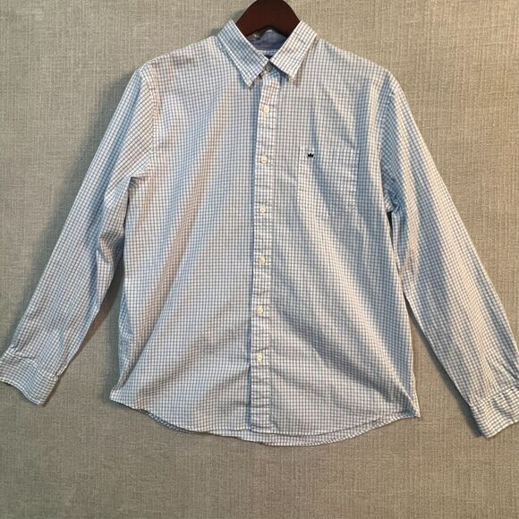 Men’s Crown & Ivy Classic Fit Shirt L Blue White Checked Long Sleeve Button-Up - Picture 1 of 9